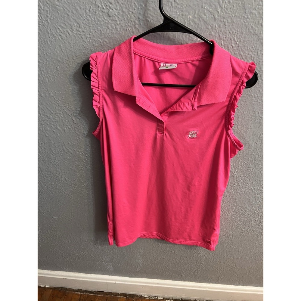 Birdies & Bows Women's Pink Sleeveless Golf Polo Shirt Size Large Greenbrier